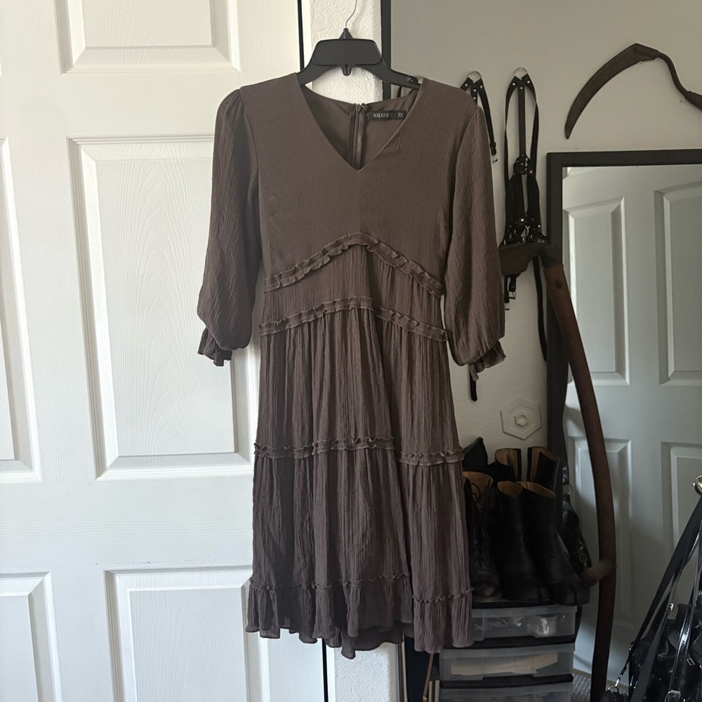 Elegant Brown Knee Length Dress
